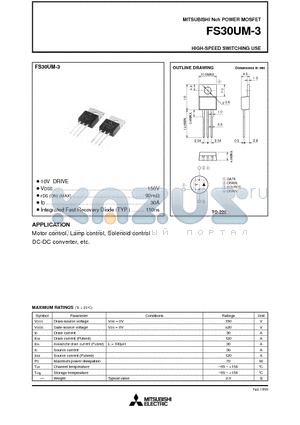 FS30UM-3 datasheet - Nch POWER MOSFET HIGH-SPEED SWITCHING USE