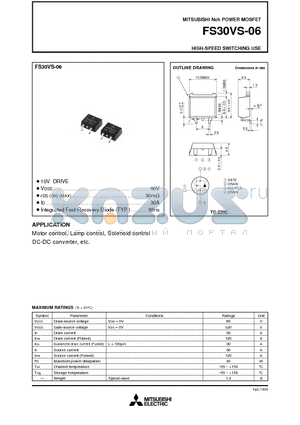 FS30VS-06 datasheet - Nch POWER MOSFET HIGH-SPEED SWITCHING USE