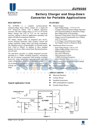 EUP8086JIR1 datasheet - Battery Charger and Step-Down Converter for Portable Applications