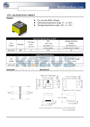 AD-5132S datasheet - ADSL LINE TRANSFORMER