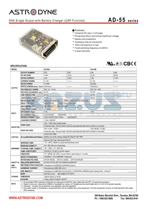 AD-55 datasheet - 55W Single Output with Battery Charger (USP Function)