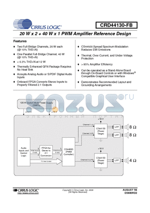 CRD44130-FB datasheet - 20 W x 2  40 W x 1 PWM Amplifier Reference Design