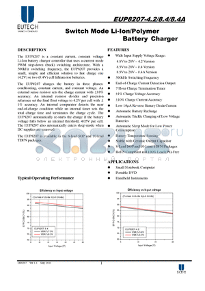 EUP8207-4.2 datasheet - Switch Mode Li-Ion/Polymer Battery Charger