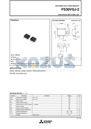 FS30VSJ-2 datasheet - Nch POWER MOSFET HIGH-SPEED SWITCHING USE