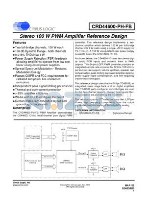 CRD44600 datasheet - Stereo 100 W PWM Amplifier Reference Design