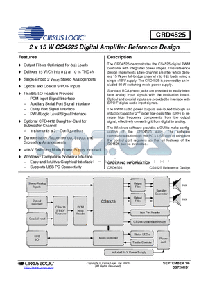 CRD4525 datasheet - 2 x 15 W Digital Amplifier Reference Design