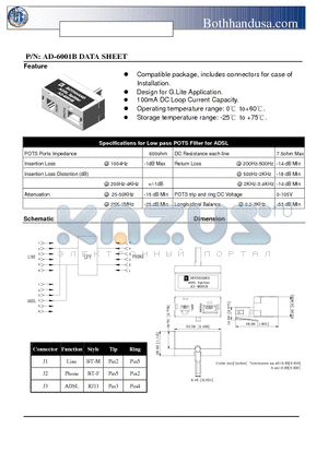 AD-6001B datasheet - ADSL CPE SIDE SPLITTER