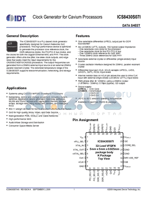 8430S07AKILF datasheet - Clock Generator for Cavium Processors