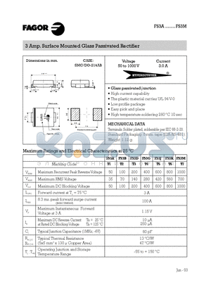 FS3A datasheet - 3 Amp. Surface Mounted Glass Passivated Rectifier