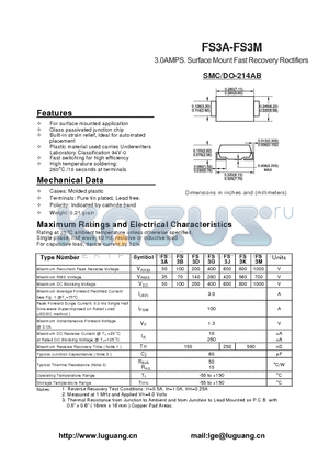 FS3A datasheet - 3.0AMPS. Surface Mount Fast Recovery Rectifiers