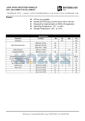 AD-CO8PCN datasheet - ADSL POTS SPLITTER MODULE