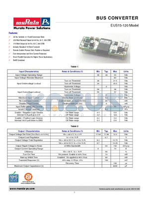 EUS15-120-NHBRVC datasheet - BUS CONVERTER