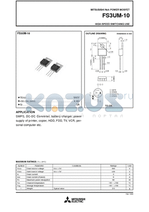 FS3UM-10 datasheet - Nch POWER MOSFET HIGH-SPEED SWITCHING USE