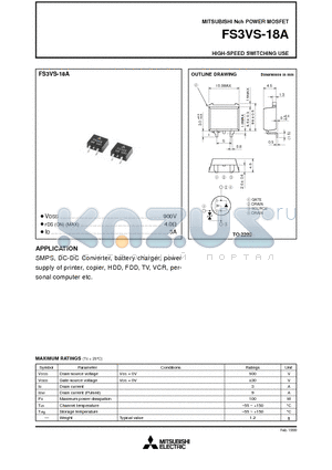 FS3VS-18A datasheet - Nch POWER MOSFET HIGH-SPEED SWITCHING USE