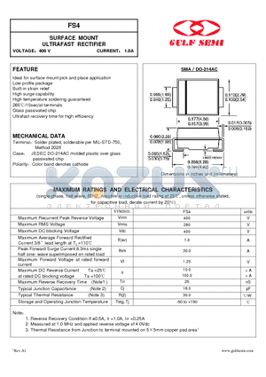 FS4 datasheet - SURFACE MOUNT ULTRAFAST RECTIFIER VOLTAGE400 V CURRENT 1.0A