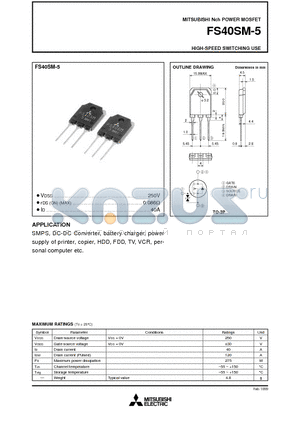 FS40SM-5 datasheet - Nch POWER MOSFET HIGH-SPEED SWITCHING USE