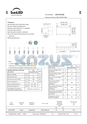 EUY2785M datasheet - 8.89mmx19.05mm LED LIGHT BAR