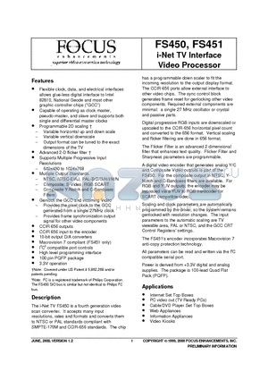 FS450AC datasheet - i-Net TV Interface Video Processor