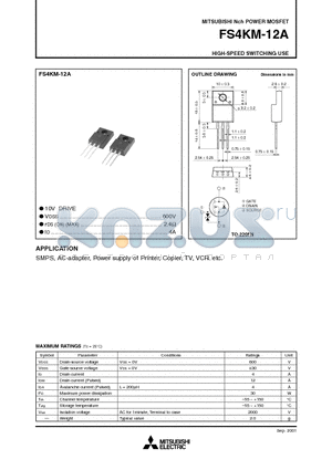 FS4KM-12A datasheet - HIGH-SPEED SWITCHING USE(10V DRIVE,VDSS-600V,rDS (ON) (MAX)-2.4Y,ID-4A)