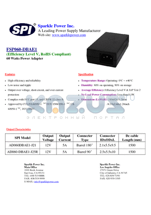 AD060-DBAE1-J25R datasheet - 60 Watts Power Adapter High efficiency and reliability