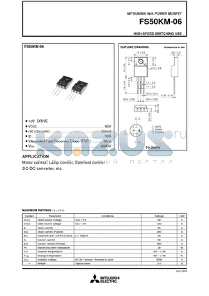 FS50KM-06 datasheet - Nch POWER MOSFET HIGH-SPEED SWITCHING USE