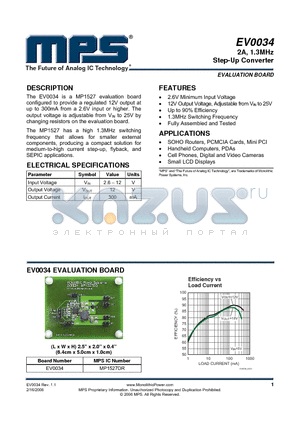 EV0034 datasheet - 2A, 1.3MHz Step-Up Converter