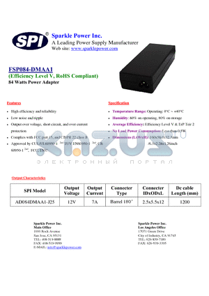 AD084DMAA1-J25 datasheet - 84 Watts Power Adapter High efficiency and reliability