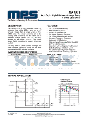 EV0042 datasheet - 1x, 1.5x, 2x High Efficiency Charge Pump 4 White LED Driver