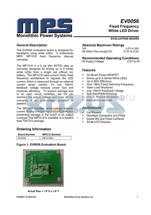 EV0056 datasheet - Fixed Frequency White LED Driver