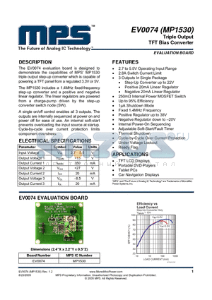 EV0074 datasheet - Triple Output TFT Bias Converter