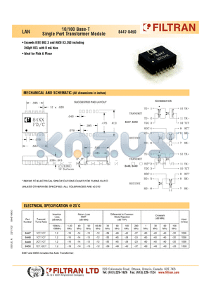 8448 datasheet - LAN 10/100 Base-T Single Port Transformer Module