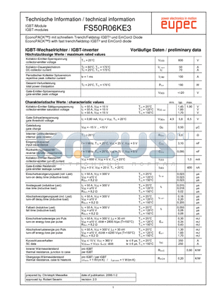FS50R06KE3 datasheet - EconoPACK3 with fast trench/fieldstop IGBT and EmCon3 diode