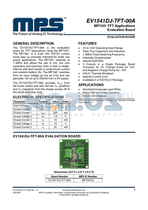 EV1541DJ-TFT-00A datasheet - MP1541 TFT Applications Evaluation Board