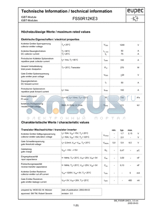 FS50R12KE3 datasheet - Hchstzulssige Werte / maximum rated values