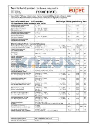 FS50R12KT3 datasheet - EconoPACK2 with fast trench/fieldstop IGBT3 and EmCon High Efficiency diode