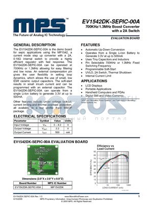 EV1542DK-SEPIC-00A datasheet - 700KHz/1.3MHz Boost Converter with a 2A Switch