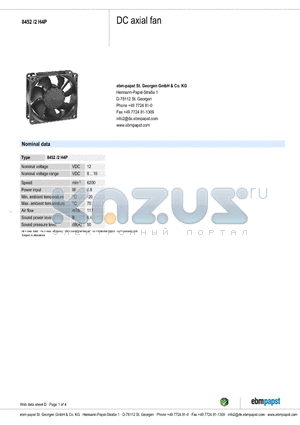 84522H4P datasheet - DC axial fan