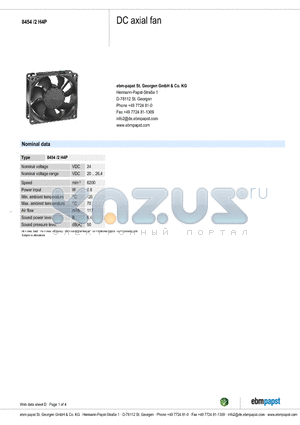 84542H4P datasheet - DC axial fan