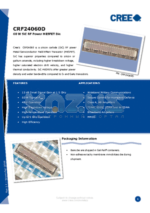 CRF24060D datasheet - 60 W SiC RF Power MESFET Die