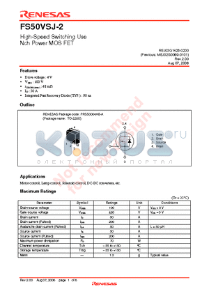 FS50VSJ-2-A1 datasheet - High-Speed Switching Use Nch Power MOS FET