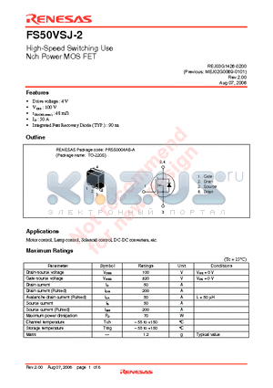 FS50VSJ-2-T11 datasheet - High-Speed Switching Use Nch Power MOS FET