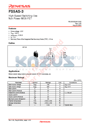 FS5AS-3 datasheet - High-Speed Switching Use Nch Power MOS FET