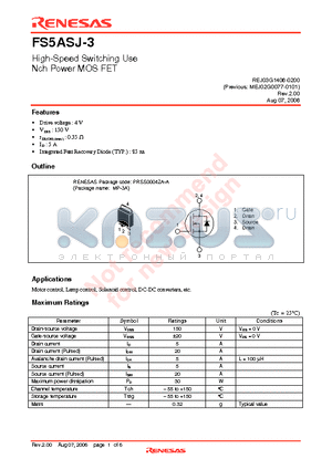 FS5ASJ-3-T13 datasheet - High-Speed Switching Use Nch Power MOS FET