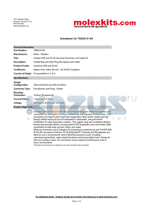 84700-0001 datasheet - Sealed Bayonet-Style Plug Receptacle and Cable