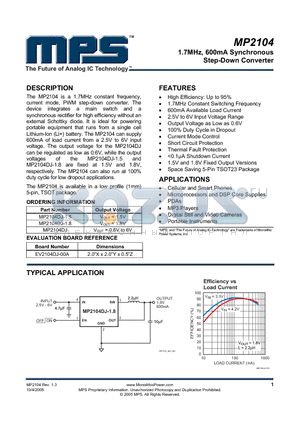 EV2104DJ-00A datasheet - 1.7MHz, 600mA Synchronous Step-Down Converter