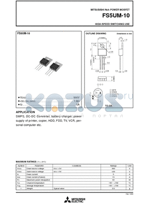 FS5UM-10 datasheet - Nch POWER MOSFET HIGH-SPEED SWITCHING USE