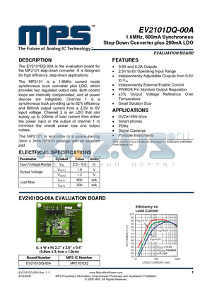 EV2101DQ-00A datasheet - 1.6MHz, 800mA Synchronous Step-Down Converter plus 200mA LDO