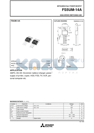 FS5UM-14A datasheet - Nch POWER MOSFET HIGH-SPEED SWITCHING USE