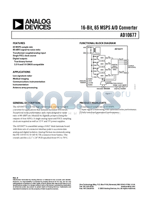 AD10677 datasheet - 16-Bit, 65 MSPS A/D Converter