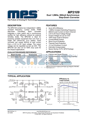 EV2109DQ-00A datasheet - Dual 1.2MHz, 800mA Synchronous Step-Down Converter